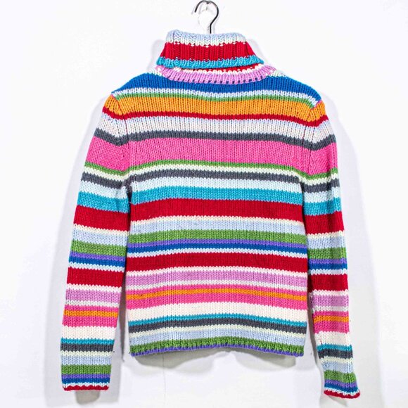 GAP Multicolor Striped Sweater Y2K Chunky Knit Turtleneck Holiday Large Womens - Picture 2 of 9